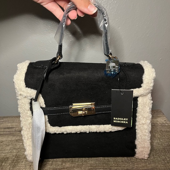 Badgley Mischka Black and Cream Satchel - Picture 1 of 3
